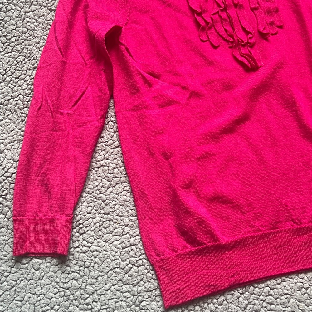 Bright Pink Ruffle-Front Crewneck Sweater - Picture 5 of 9